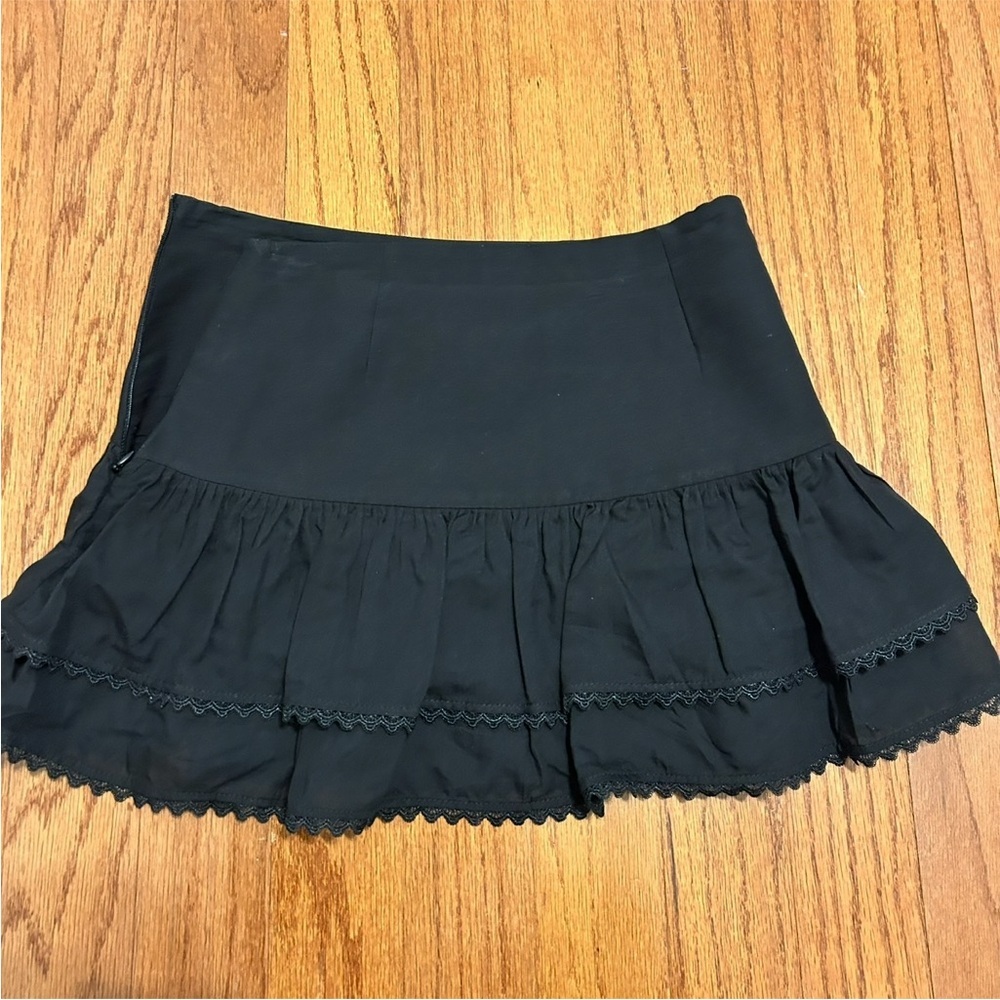 Zara Black Ruffle Mini Skirt Lace Trim Tiered Flowy Skirt Size S Chic - Picture 2 of 8